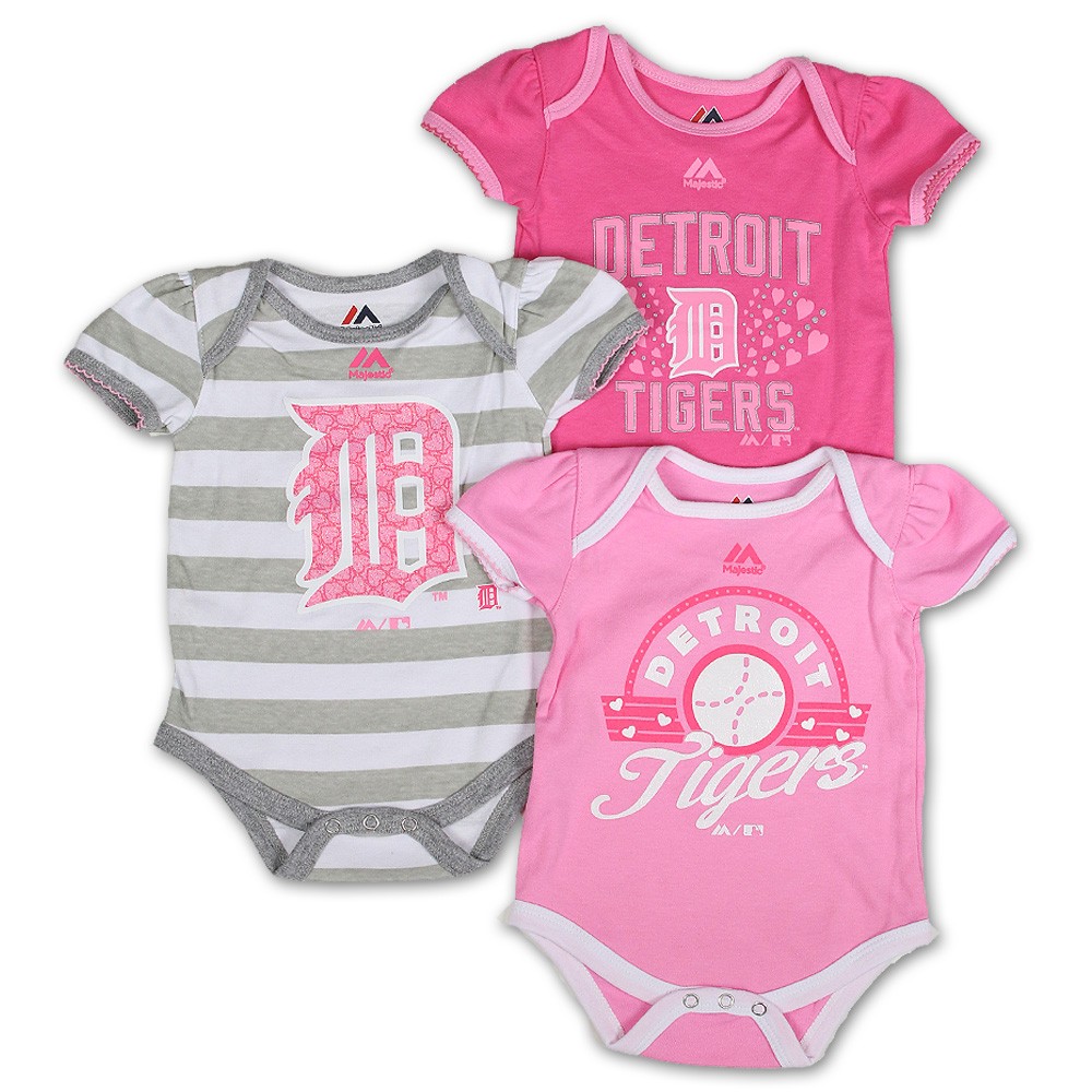 Detroit Tigers Infant Pink 3-Piece Onesie Set - Vintage Detroit Collection