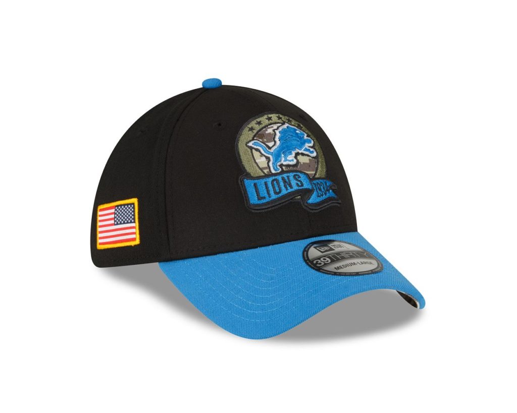 Men's New Era Black Detroit Lions Throwback Main 39THIRTY Flex Hat Size: Small/Medium